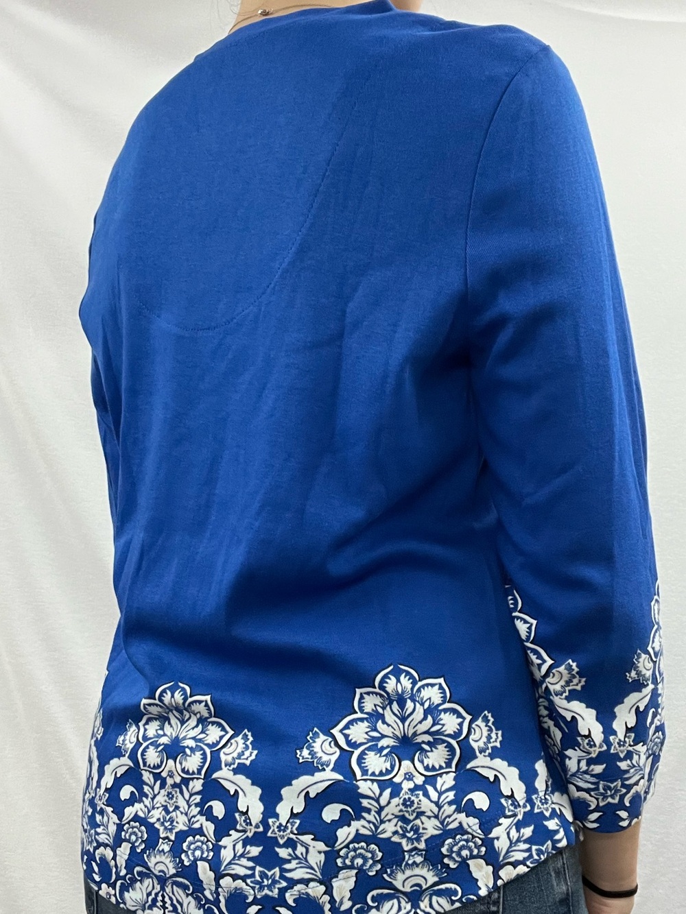 Chico's Cobalt Blue V-Neck Tunic with White Floral Accent - Picture 2 of 5
